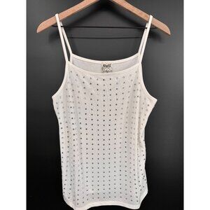 Vocal Tank Top Women XL White Rhinestone Spaghetti Strap